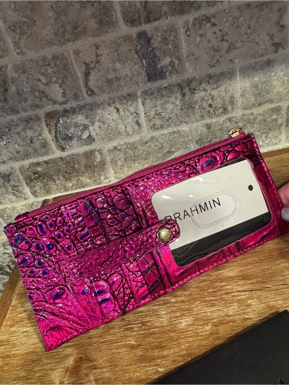 Brahmin Croc-Embossed Card Wallet Voltage Violet Melbourne